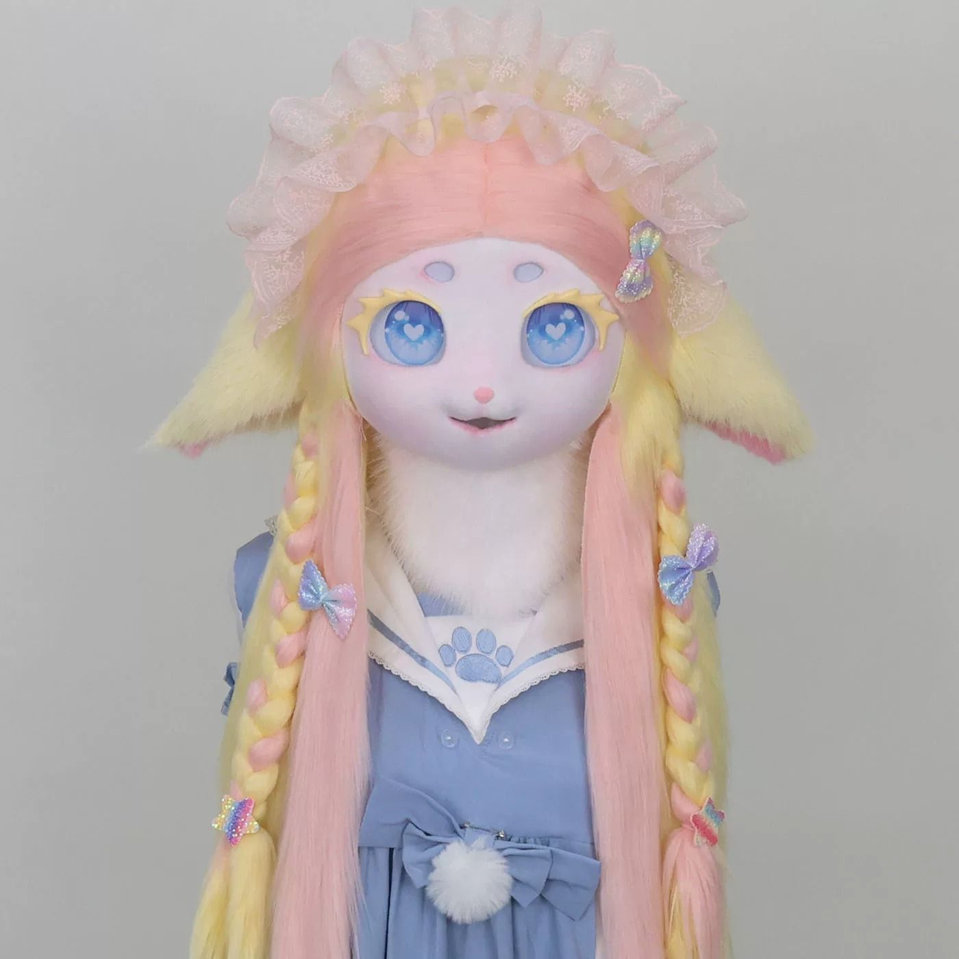 着ぐるみヘッド 羊 黄色とピンク 全頭ヘッド ケモノ マスク ファー 