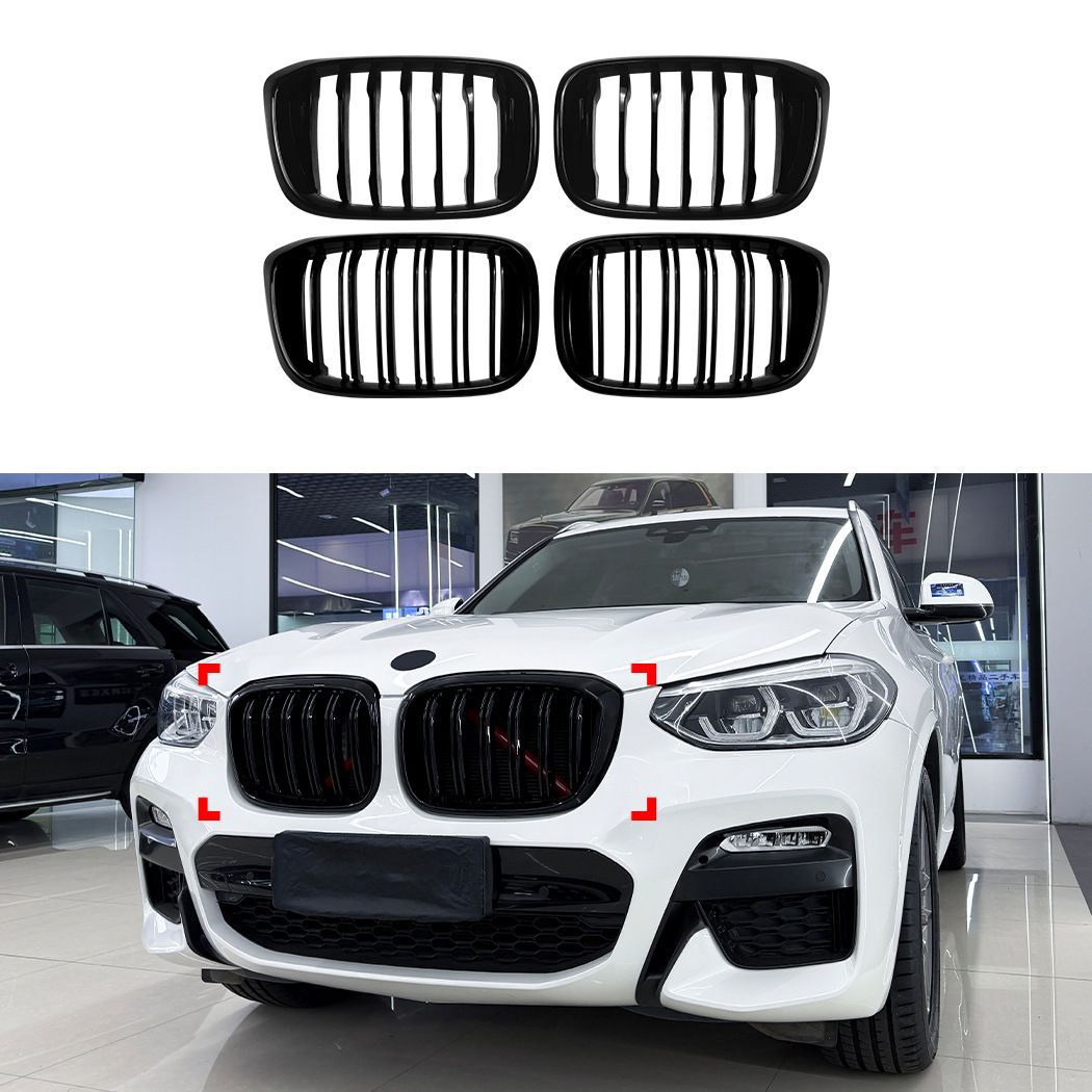 送料無料 ビーエムダブリュー BMW X3 X4 G01 G02 2018-2021 前期 AT車用 フロントグリル ABS ブラック 単線 双線仕様 イルミなし 中網 グリルカバー フロントマスク印象アップ スポーティ 外装パーツ ドレスアップ 高級感アップ