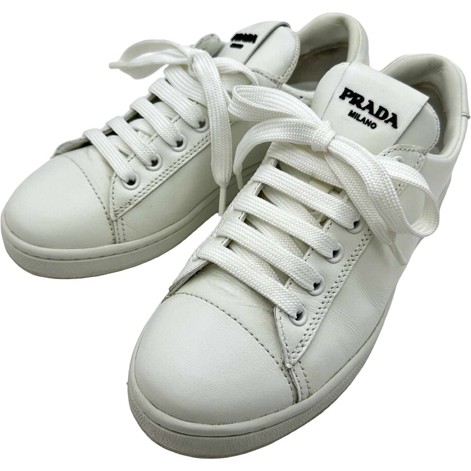 プラダ PRADA ロゴローカットスニーカー 2EG400 ホワイト レザー レディース スニーカー
