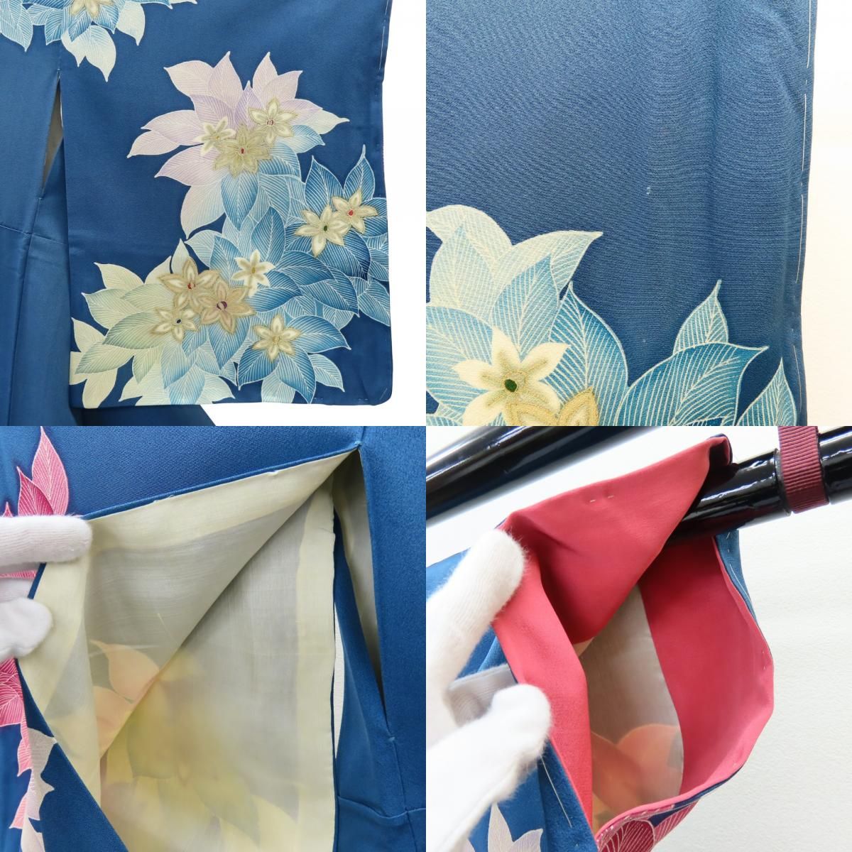 中古】 訪問着・付下 正絹 着丈約161cm 裄丈約65.5cm ブルー系 ピンク 