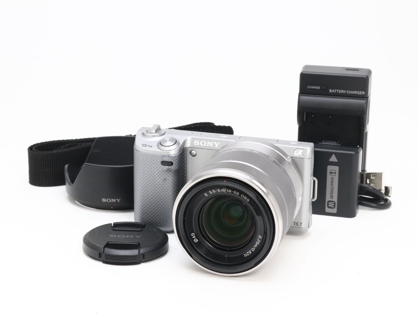 B- (並品) SONY ソニー α NEX-5N E 18-55mm F3.5-5.6 OSS ズームレンズキット シルバー 初期不良返品対応 66-52