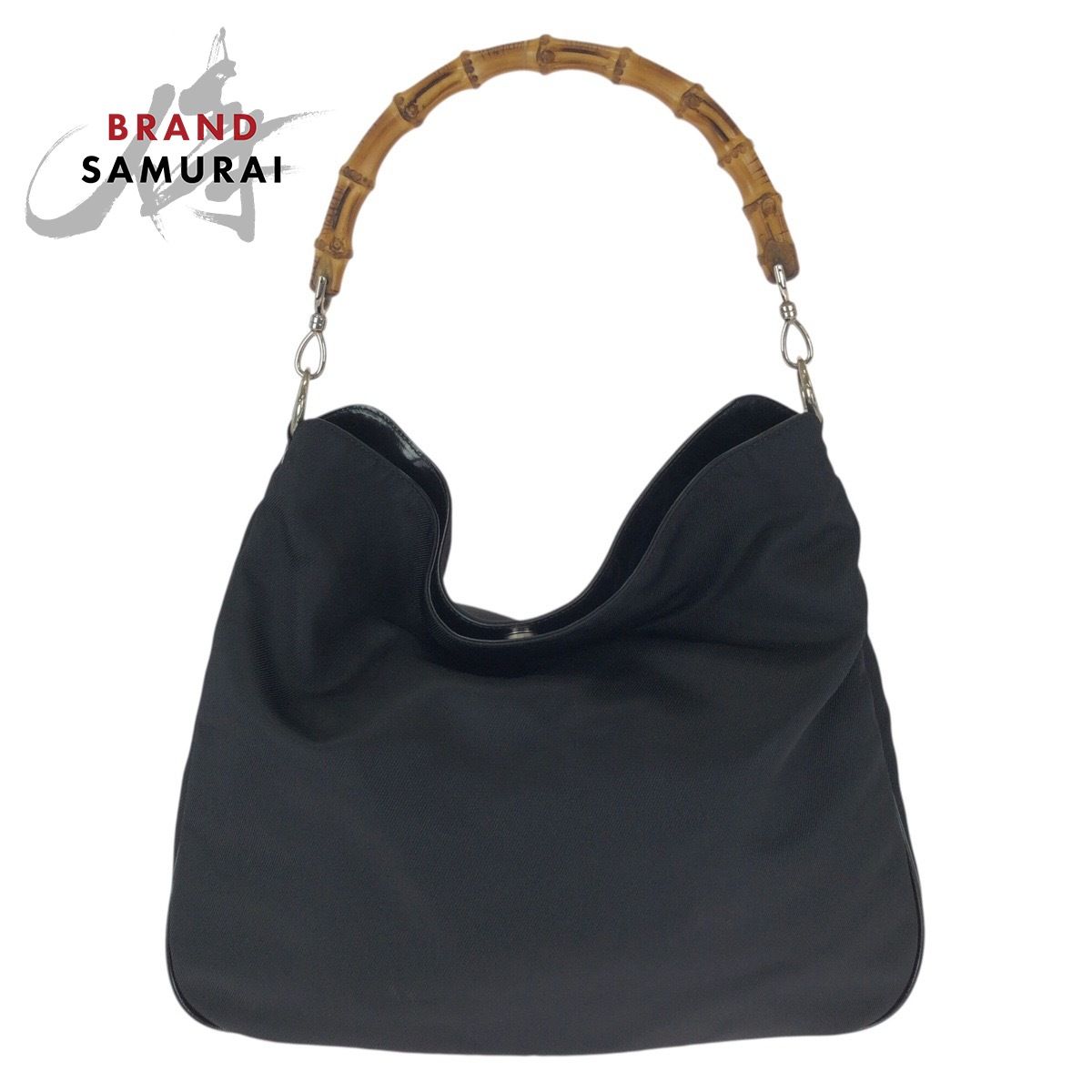 美品 GUCCI グッチ バンブー ブラック 黒 シルバー金具 ナイロン 001 1998 1577 ショルダーバッグ ハンドバッグ レディース 602717【中古】