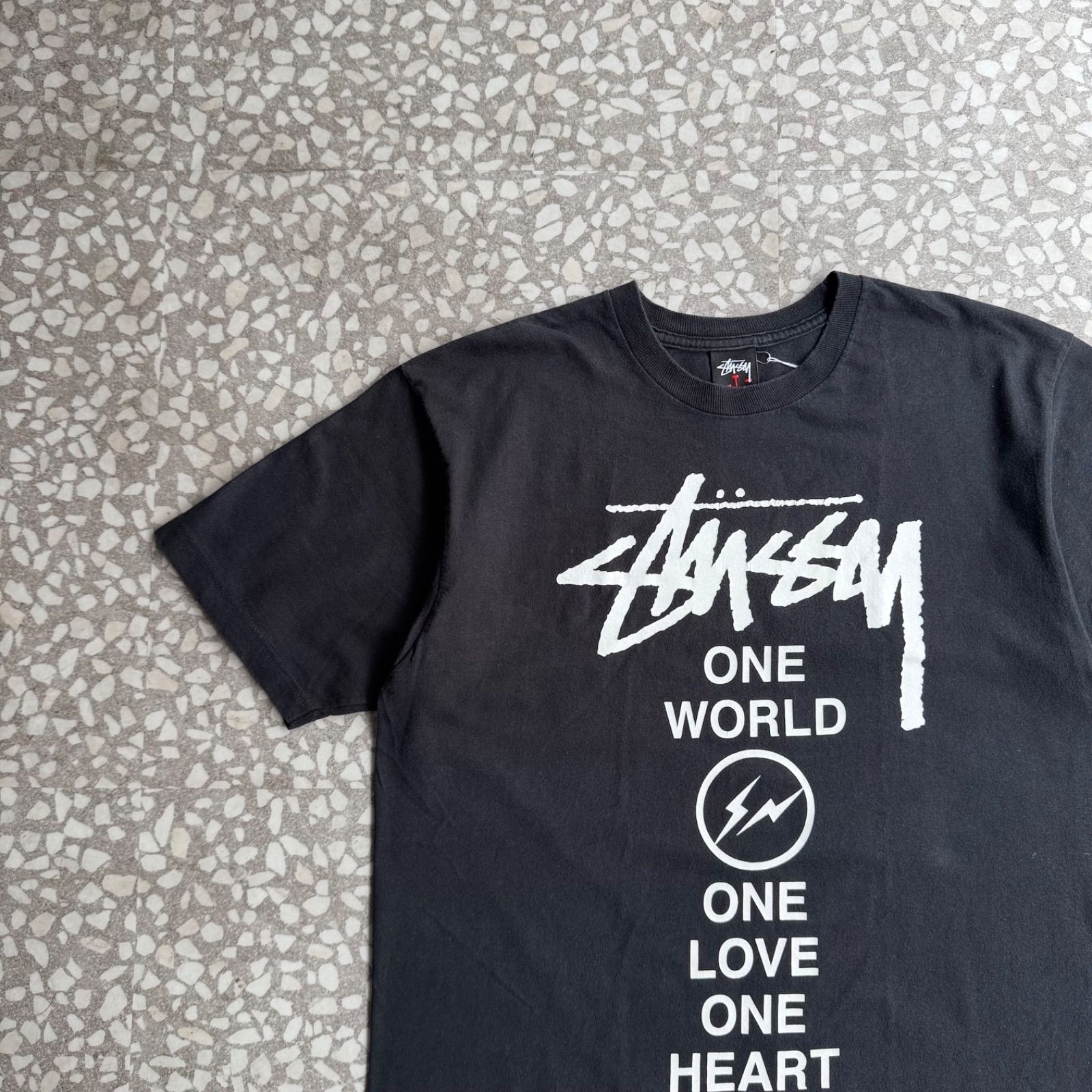 STUSSY / 11y Fragment T-shirt size L オールドステューシー　フラグメント　コラボ　両面プリントTシャツ　ストリート　ワールドツアー 世界都市　ショーンフォント　黒　sk8