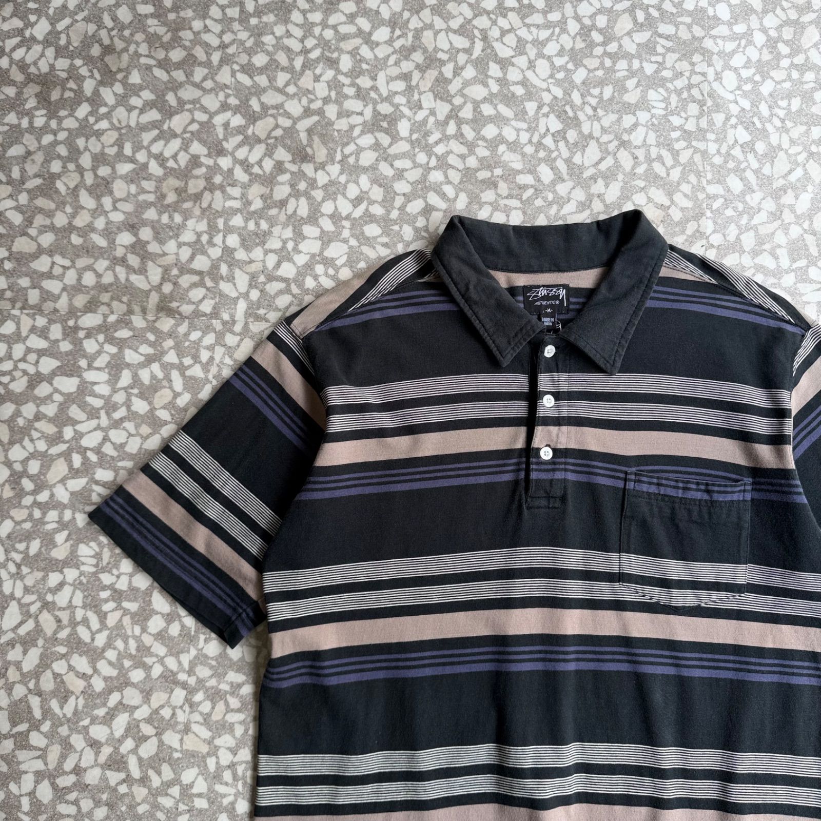 STUSSY / 10’s- border polo size M ステューシー　半袖ポロシャツ　ボーダー　ストリート　ユニセックス