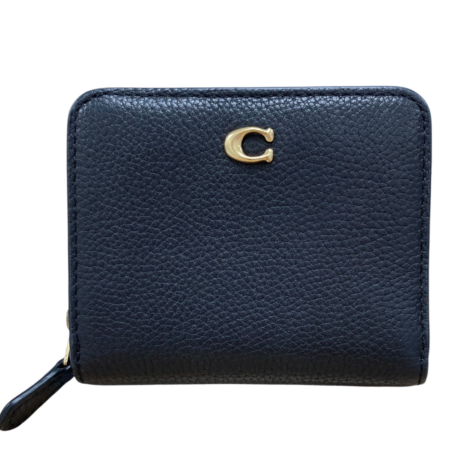 【美品】 COACH コーチ ビルフォールド ウォレット ポリッシュド ペブル レザー CD717 二つ折り財布 ブラック キングラム[01]