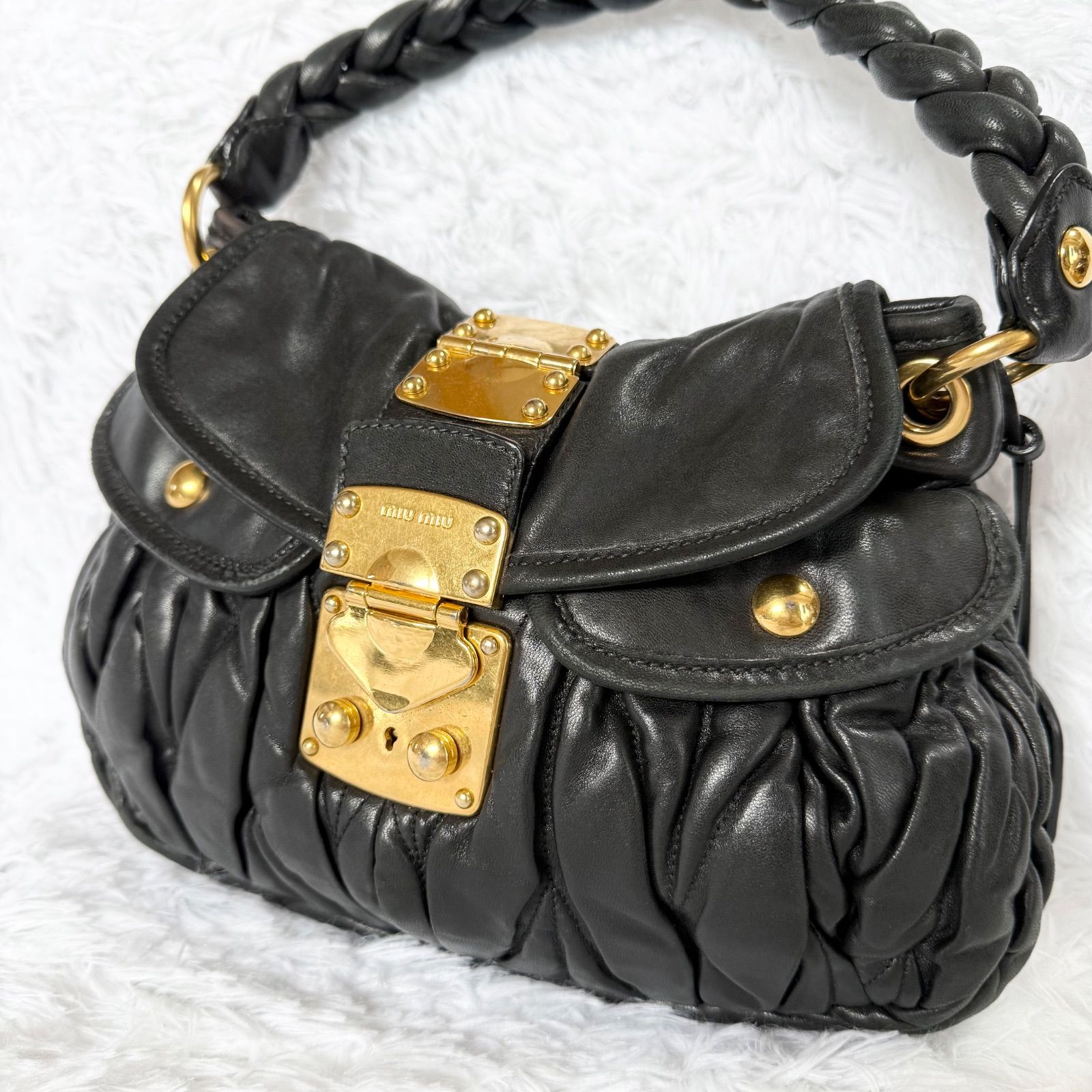 MIUMIU ミュウミュウ マテラッセ レザー ハンドバッグ 黒 ブラック 