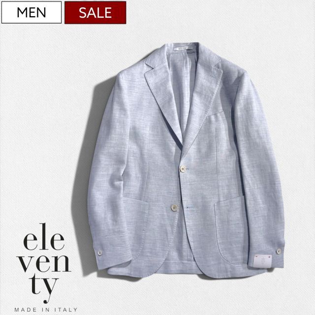 【定価179,300円(税込)】ELEVENTY イレブンティー 美しいシルエットにリラックス感醸すリネン混ウール！涼し気に大人の休日を格上げするウール混リネンテーラードジャケット 楽ジャケ ストライプ 麻 ジャージー 576-27110001 ライトブルー