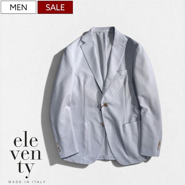 【定価130,900円(税込)】ELEVENTY イレブンティー 美しいシルエットにリラックス感醸すディテール！大人の色香漂わせる細かく織られた シアサッカー地テーラードジャケット 楽ジャケ ストライプ ジャージー 576-21610006 ライトブルー