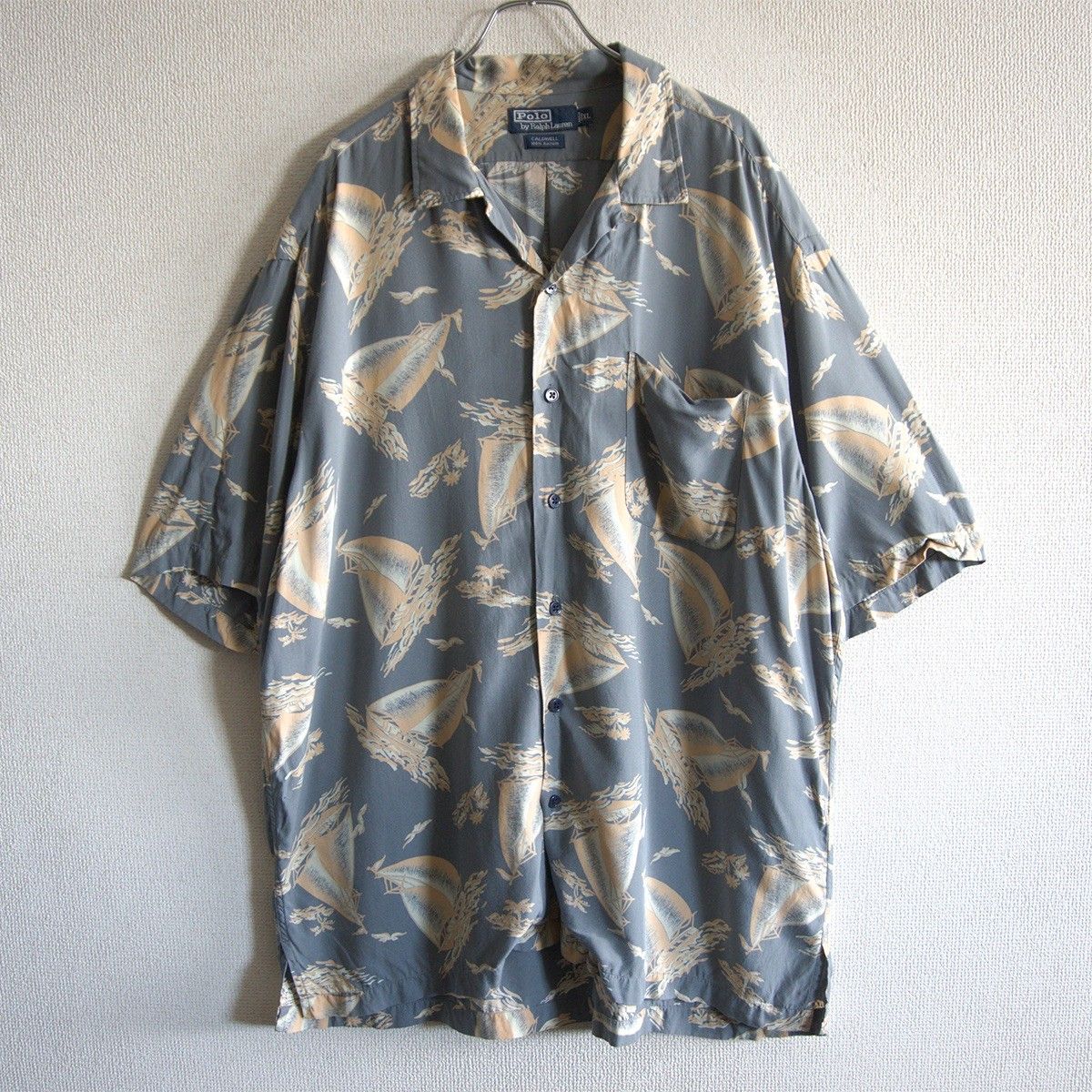 【美品】POLO RALPH LAUREN【CALDWELL レーヨン オープンカラー シャツ】XL ポロラルフローレン ヨット 26060586