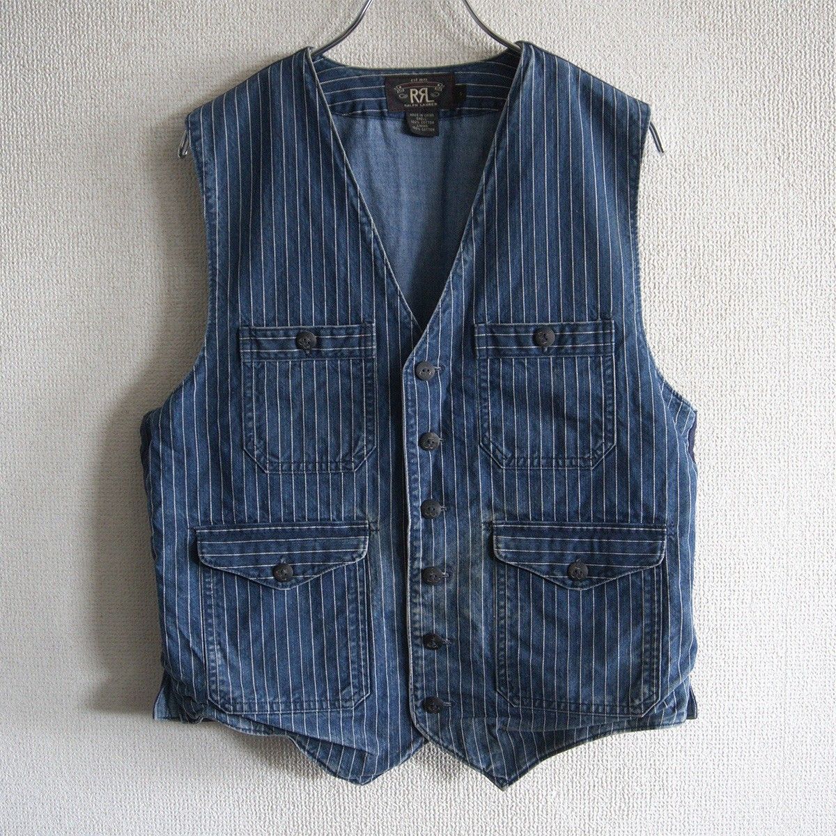 名作】RRL【WABASH STRIPE VEST】S インディゴ ウォバッシュ
