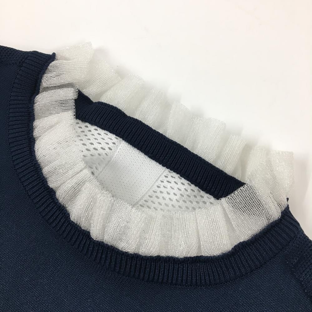 超美品】アルチビオ ニットベスト ネイビー×白 ネックフリル 背面