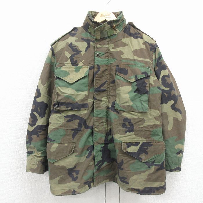 L/古着 長袖 ミリタリー フィールド ジャケット メンズ 90年代 90s M-65 ライナー付き ウッドランドカモ USA製 グリーン 迷彩 26may23