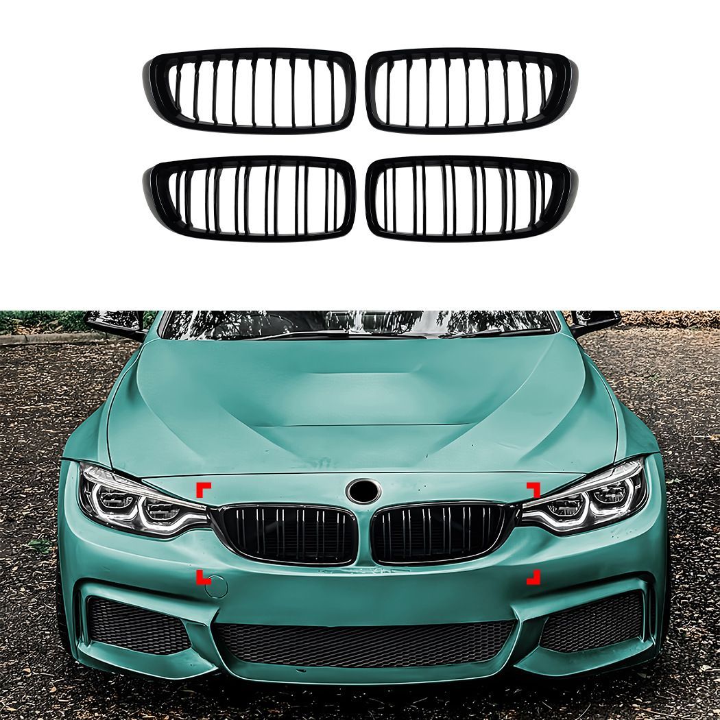 送料無料 ビーエムダブリュー BMW 4シリーズ 4 Series F32 F33 F36 2014-2020 AT車用 フロントグリル ABS 全黒 単線 双線 イルミなし バンパー装着 中網グリル 外装パーツ フロント印象アップ スポーティ ドレスアップ用