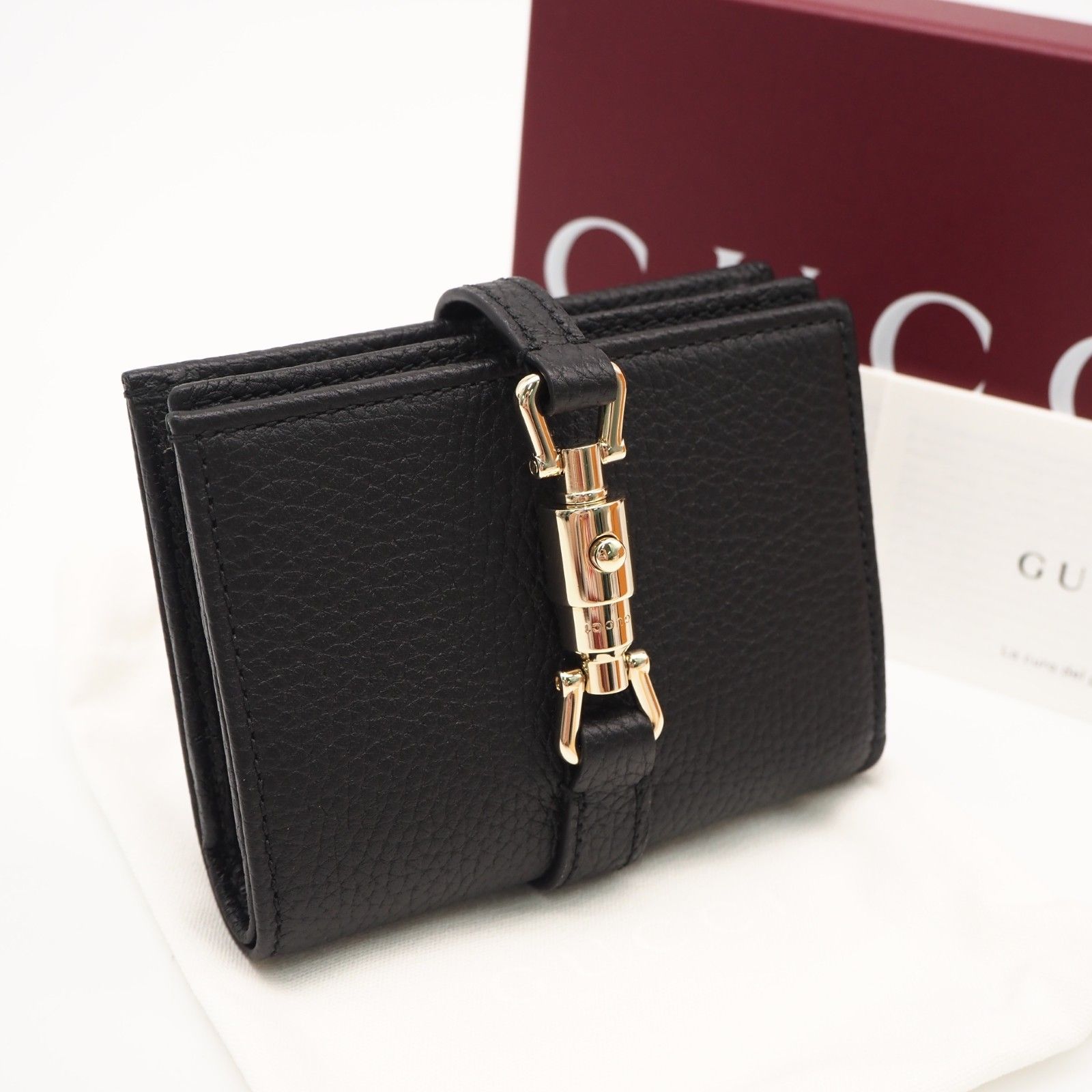 ★3日以内返品可★ 極美品 GUCCI グッチ ジャッキー1961 二つ折り財布 645536 二つ折り財布 ブラック レザー レディース
