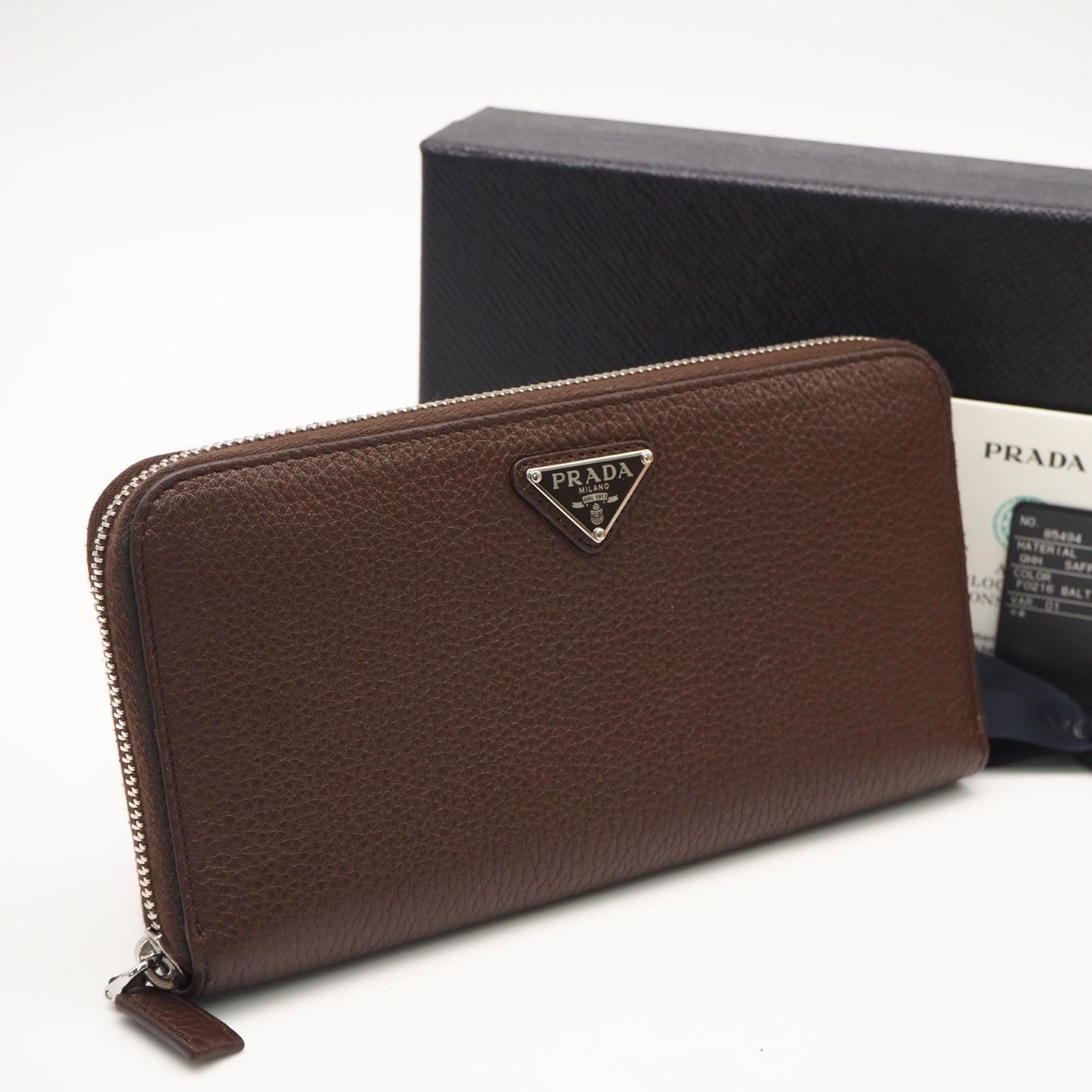 ★3日以内返品可★ 美品 PRADA プラダ ヴィッテロダイノ レザー トライアングルロゴ ラウンドファスナー長財布 2ML317 長財布 ブラウン カーフレザー メンズ