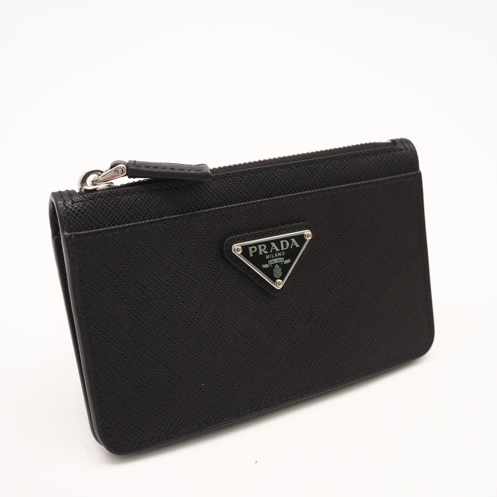 ★3日以内返品可★ 極美品 PRADA プラダ サフィアーノ トライアングル カードケース 2MC084 コインケース ブラック サフィアーノ メンズ