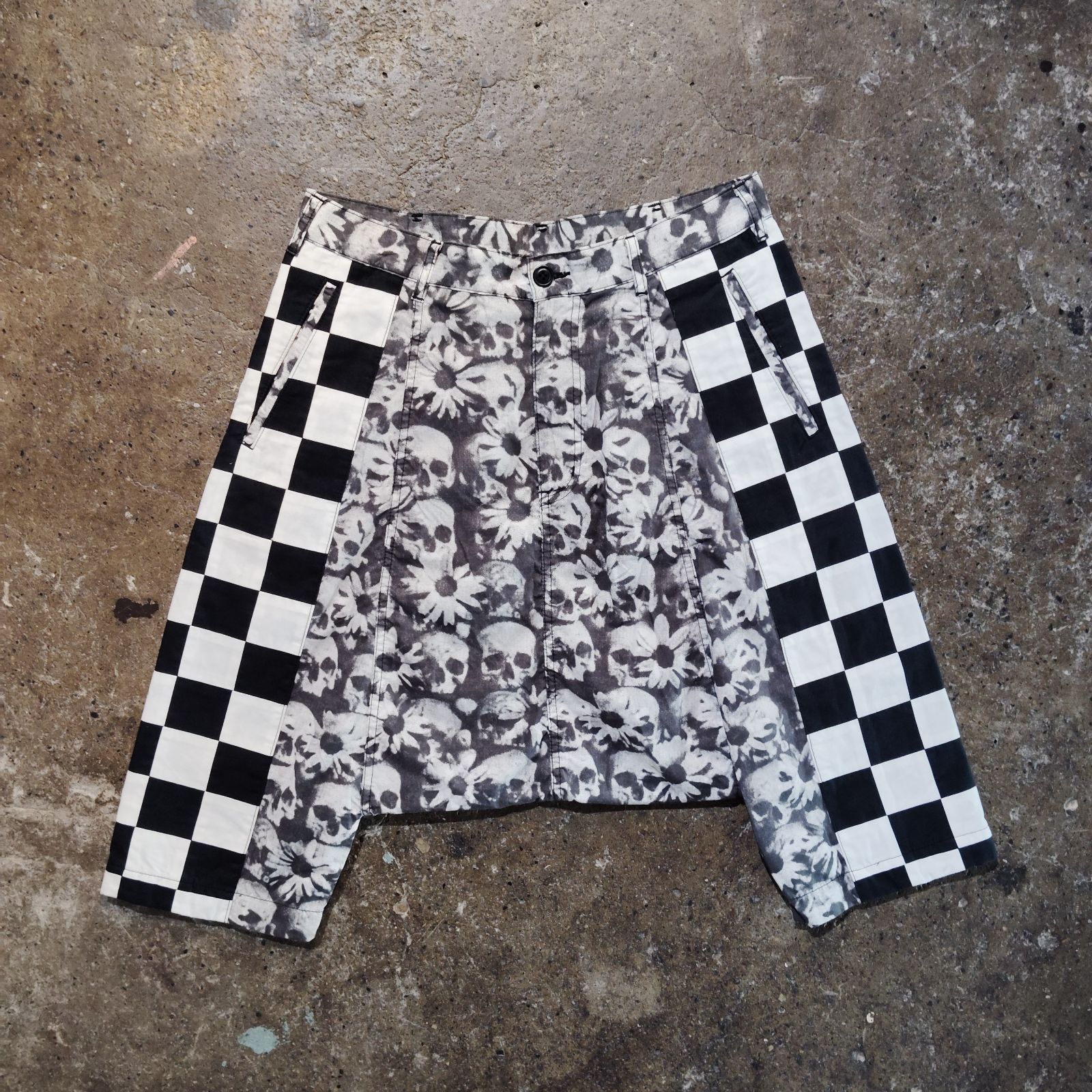 COMME des GARCONS HOMME PLUS 11ss スカル柄切替サルエルパンツ チェッカーフラッグ コムデギャルソンオムプリュス 2011ss AD2010