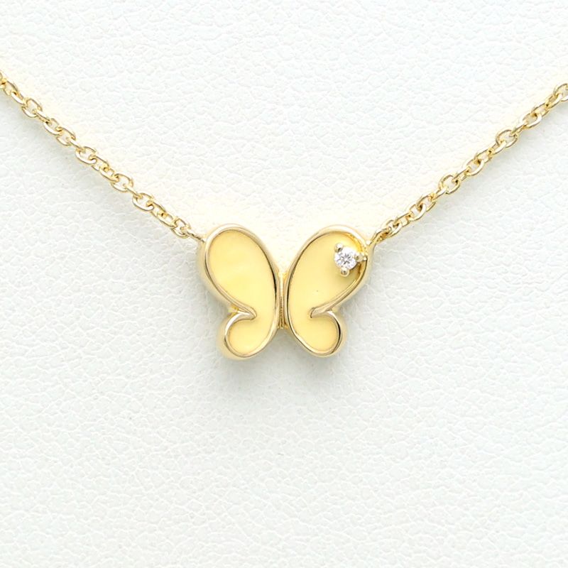 【楠本質店/元住吉】スタージュエリー/Star Jewelry　K18　蝶々モチーフ 1Pダイヤ ネックレス　ダイヤモンド0.01ct/イエローラッカー　38cm【中古】