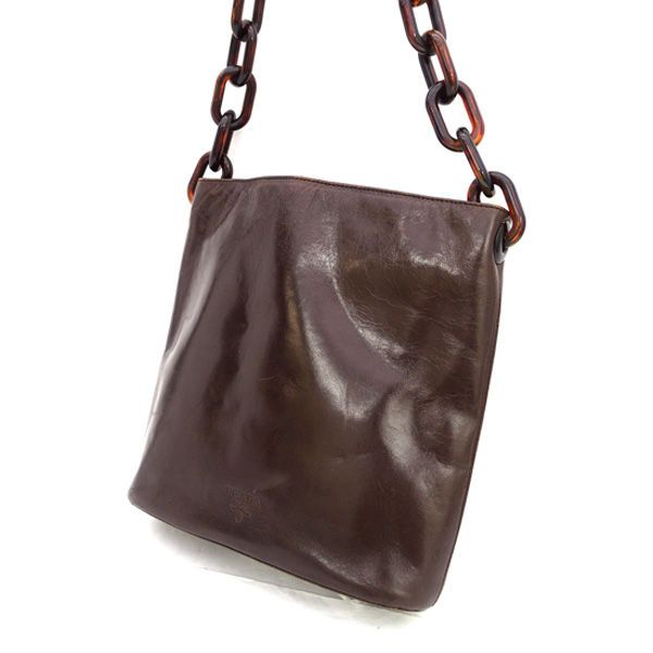 PRADA / プラダ □プラスチック チェーンショルダー レザー ブラウン