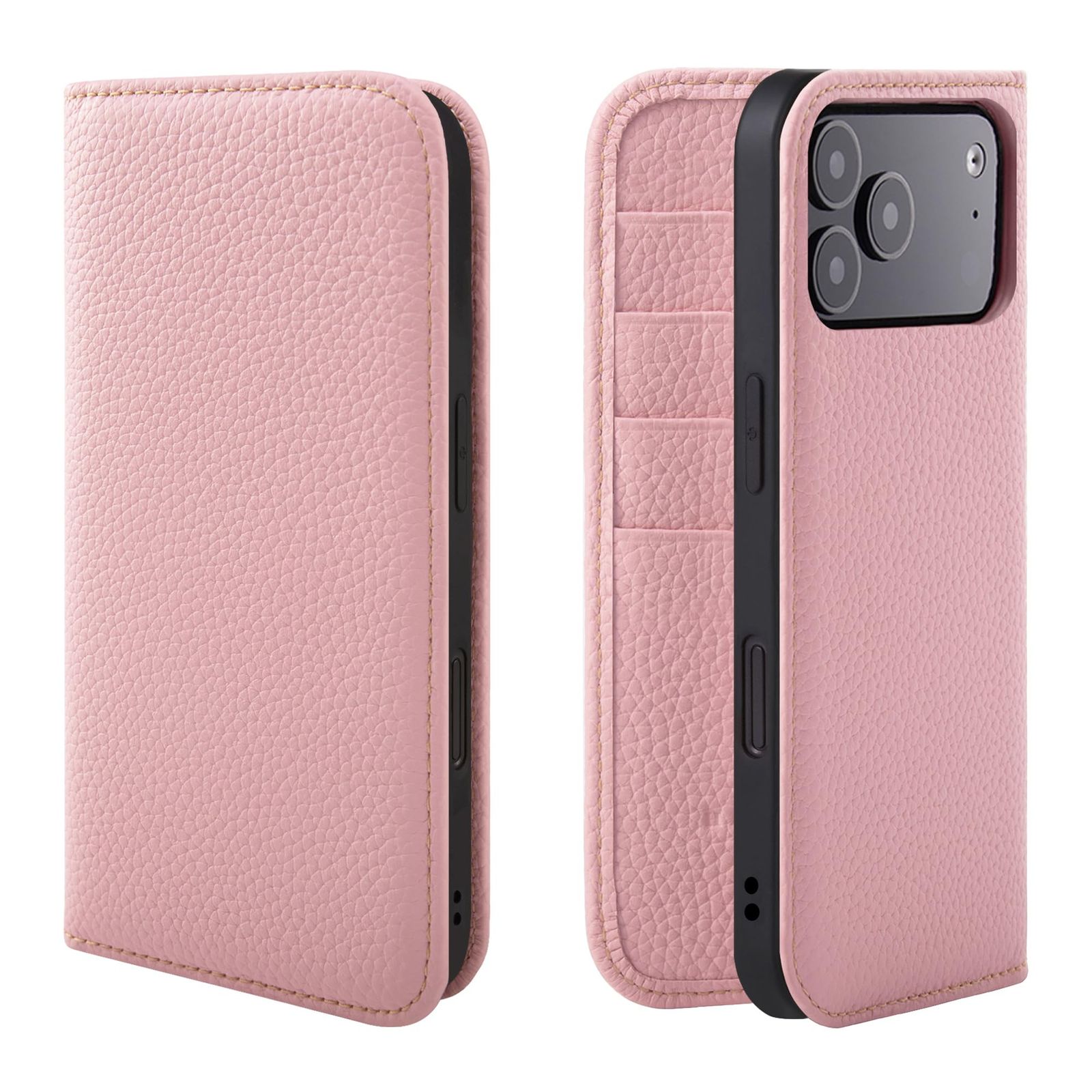 HANATORA for iPhone 17ProMax ケース 手帳型 本革 スマホケース スマホ スタンド コードホルダー 付き シュリンクカーフレザー マグネットなし ピンク PH-17ProMax-Pink ギフト 誕生日 女性 男性 彼女 お母さん