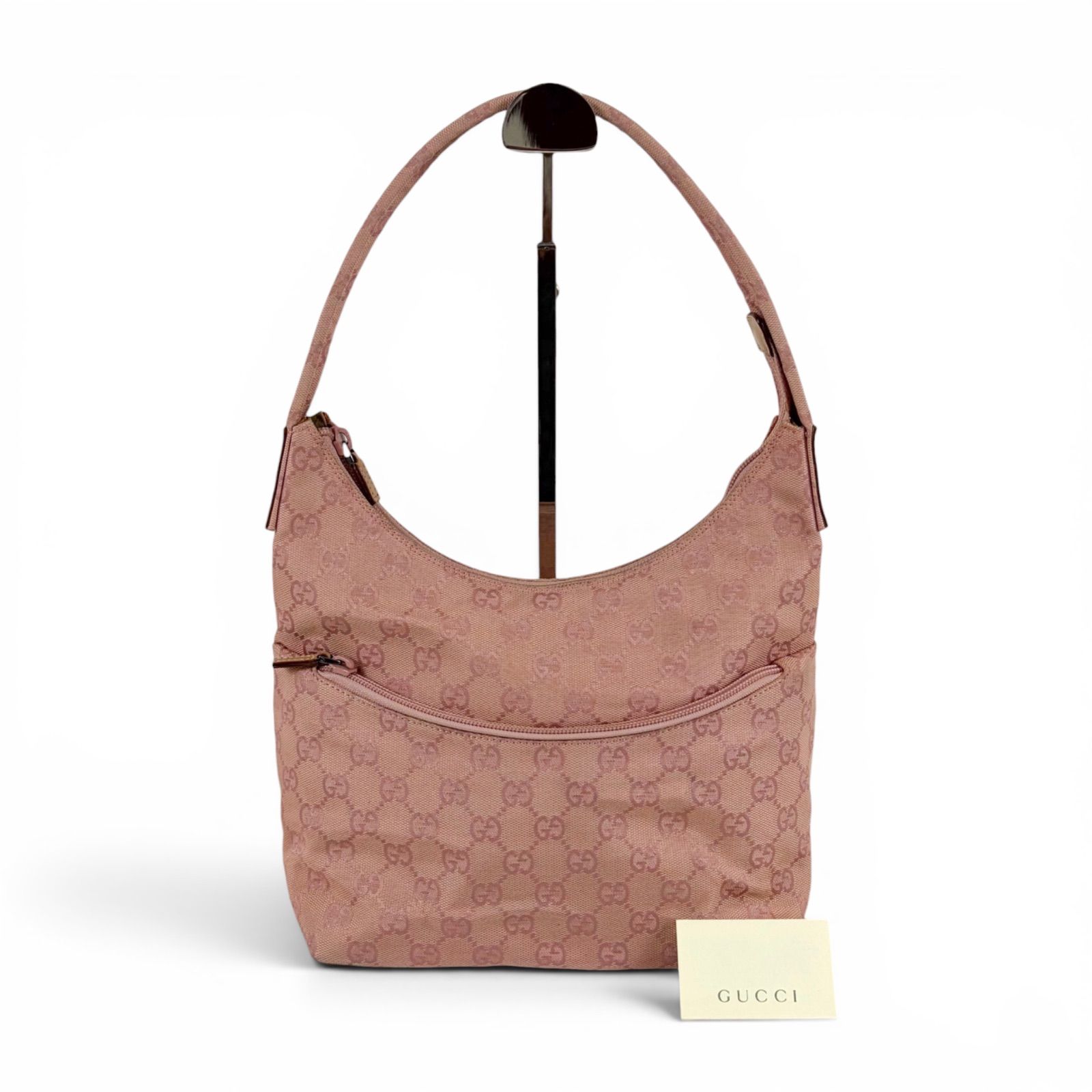 グッチ　GUCCI　GGキャンバス　ワンショルダーバッグ　ホーボーバッグ　ソーホーバッグ　ピンク