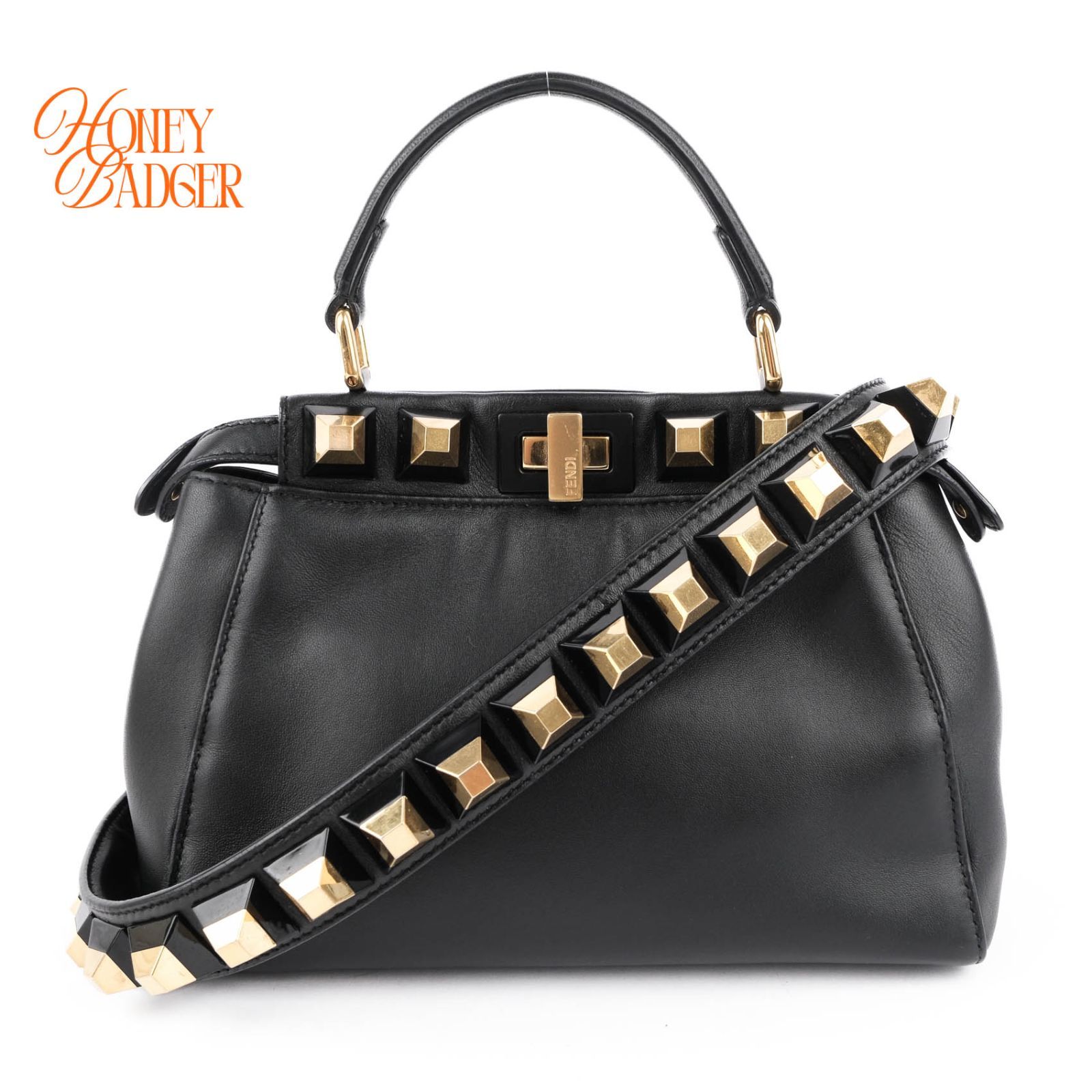 【極美品】フェンディ FENDI ミニピーカブー 2WAY ハンドバッグ ブラック 黒 ブラック　金具