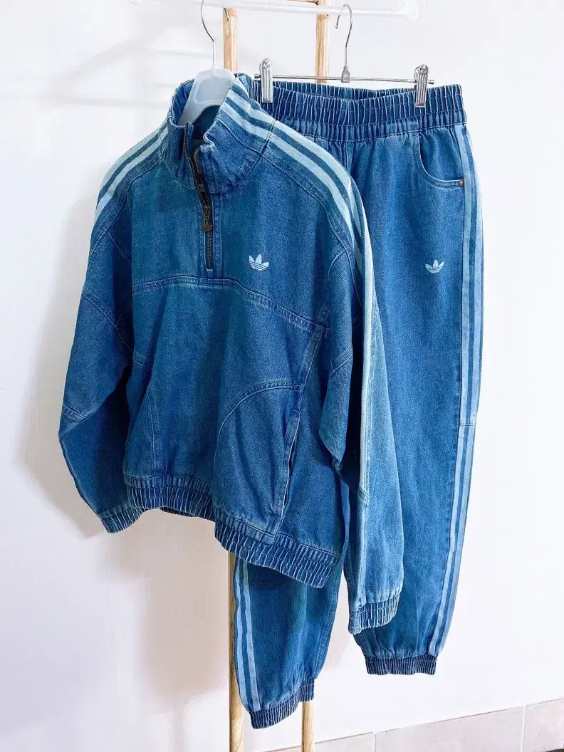モンヴィンテージ（Lサイズ/29 30インチ）adidas レディース トラック ハーフジップ ジョガー デニム セットアップ