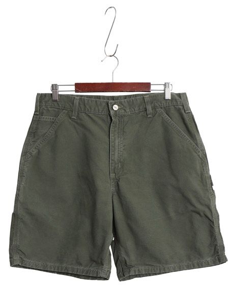 カーハート ペインター ショートパンツ メンズ 34 コットン キャンバス ショーツ 短パン ワーク ダック ハーフパンツ ワンポイント 廃盤 緑