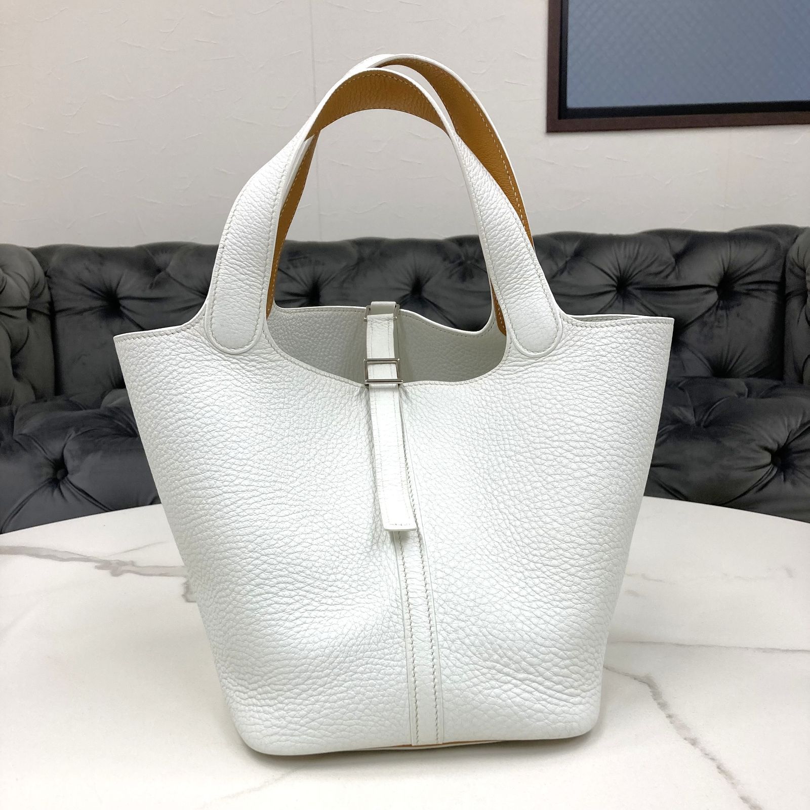 エルメス　ピコタンMM　エクラ　白　トリヨンクレマンス　□I刻印　美品☆