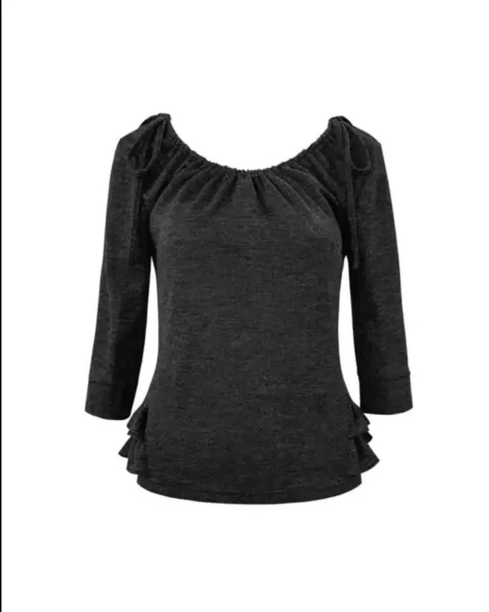 チェメ씨 SHIRRED MID-SLEEVE FRILL TOP フリル トップス チャコール