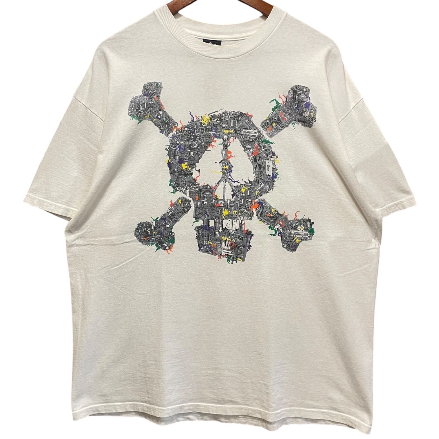 00s STUSSY “Machine Skull” S/S Tee 白 XL ステューシー Tシャツ
