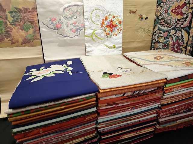平和屋本店■名古屋帯 まとめて100点 鴛鴦 人物 更紗 花柄 手描き 駒刺繍 金銀糸 など 着用可能多数 未使用品あり 全て正絹 ppp3932