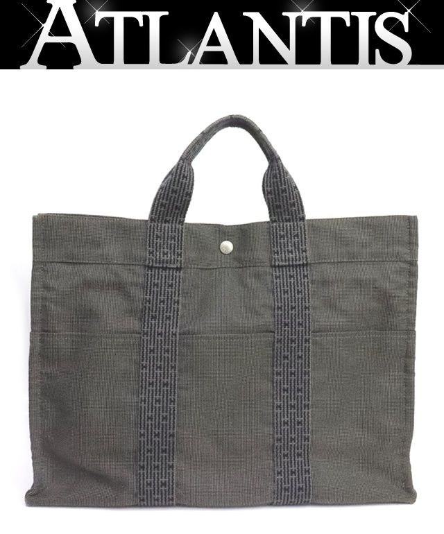 【広尾店】エルメス HERMES エールラインMM ハンドバッグ トートバッグ キャンバス グレー SV金具 【19370】