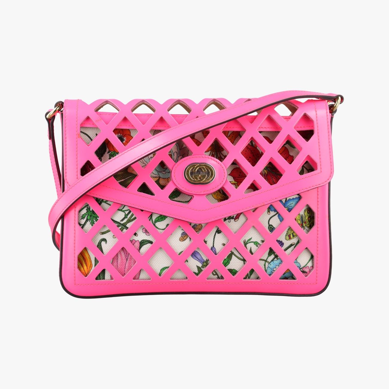 グッチGucciカットアウトフローラル ピンク×マルチ レザー×キャンバス 550138 G027641633