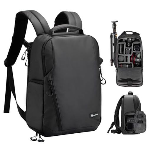 [TARION]カメラリュック12.5L軽量カメラバッグ防水PUレザー素材PC収納&三脚収納可サイドアクセス一眼レフカメラバッグ通勤や旅行に適していま