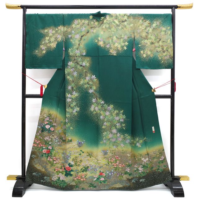 中古】 訪問着 着物 袷 正絹 手描き友禅 作家物 成悦 落款 金通し 金彩