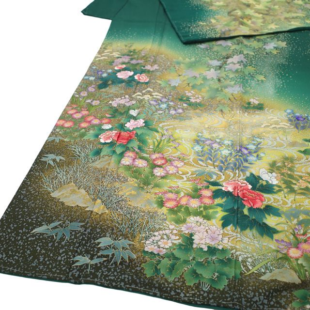 中古】 訪問着 着物 袷 正絹 手描き友禅 作家物 成悦 落款 金通し 金彩
