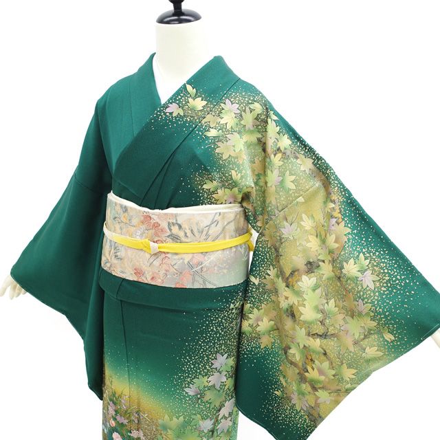 中古】 訪問着 着物 袷 正絹 手描き友禅 作家物 成悦 落款 金通し 金彩