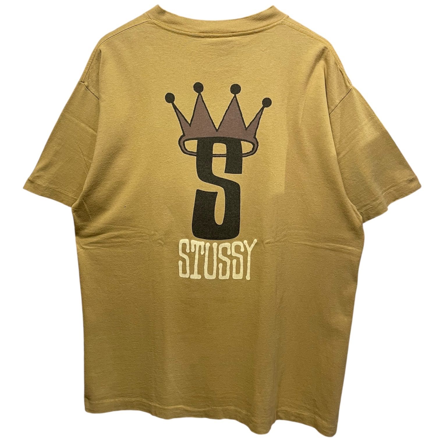 80s-90s STUSSY “CROWN” S/S Tee マスタード XL ステューシー Tシャツ クラウン 王冠