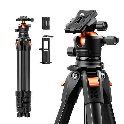 カメラ三脚K&FCONCEPT162cmtripodスタンド伸縮アルミニウム製コンパクトカメラ三脚、携帯用トラベル三脚iPhone対応、10kg耐荷重