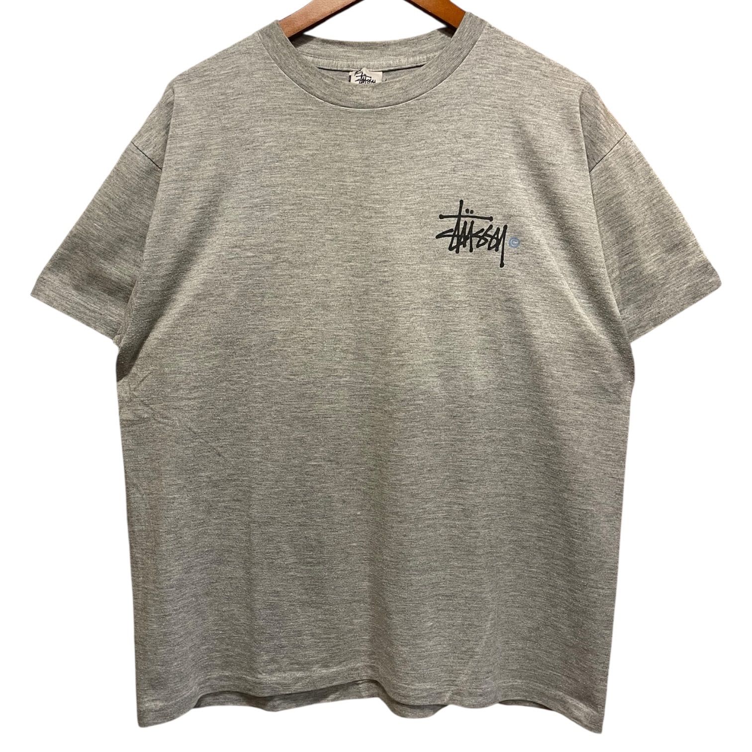 USA製 90s STUSSY Logo S/S Tee 灰 L ステューシー Tシャツ ショーンフォント 白タグ