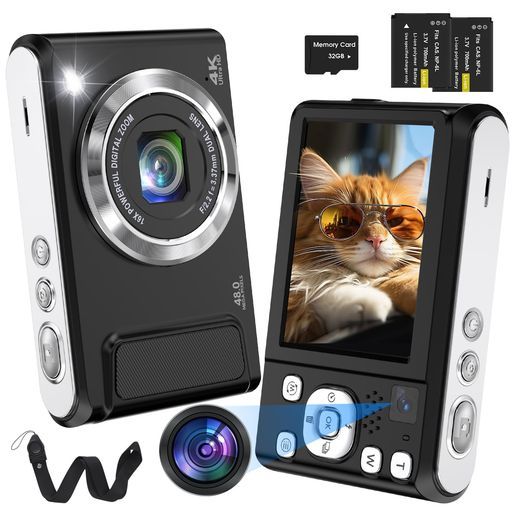 Bofypoo4Kデジタルカメラデジカメデュアル32GBMicroSDカード付属長いストラップ付き4800万画素UHD4K録画16倍デジタルズーム2.
