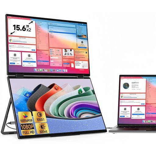 KAZARIKOデュアルモニター15.6インチ2画面折りたたみ式ディスプレイトリプルモバイルポータブルモニター360°回転VESA対応Type-Cmi