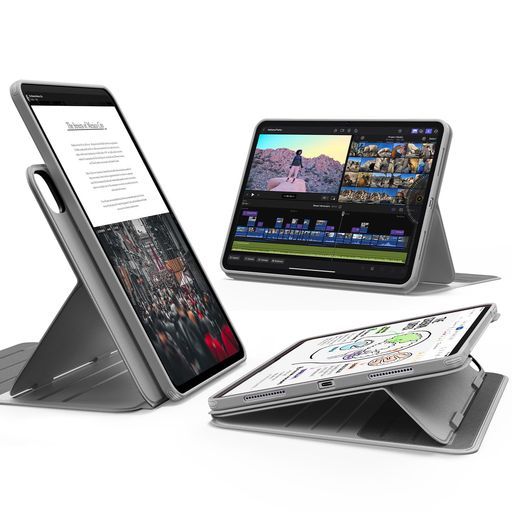 ESRiPadPro11インチケース(M5/M4、2025/2024)専用取外し可能なマグネットカバー付き回転式ケース縦向き/横向きスタンド6段階の角