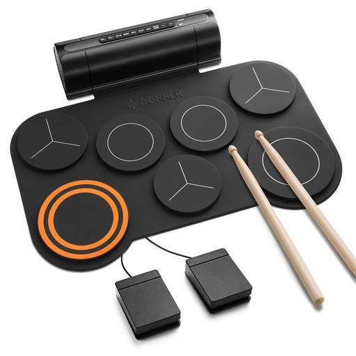 Donner電子ドラムロールアップポータブルドラムスピーカー内蔵2WAY給電MIDI録音機能デモ12曲9リズムフットペダルスティックオーディオ&USB
