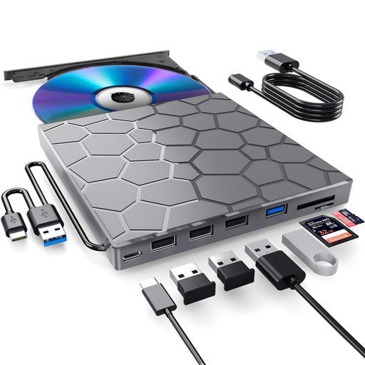 BPAKDU外付けCD/D1VDドライブノートパソコン用DVDプレーヤー8イン1USB3.0ウルトラスリムポータブル(ガンメタルグレー)