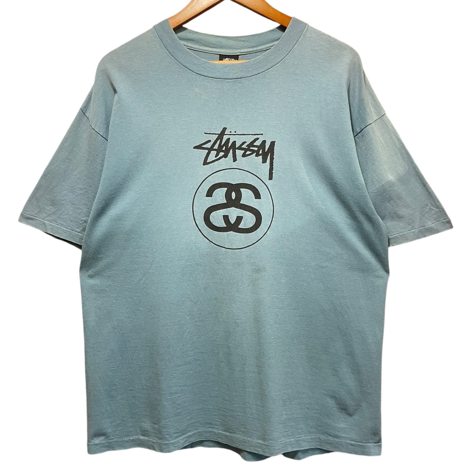 80s STUSSY “SS Link” S/S Tee ライトブルー XL ステューシー Tシャツ SSロゴ シャネルロゴ