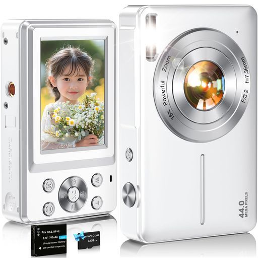 デジタルカメラデジカメNsoela32GBカード付き予備電バッテリーコンデジ16倍デジタルズームFHD1080P録画44MP画素コンパクトvlogカメ
