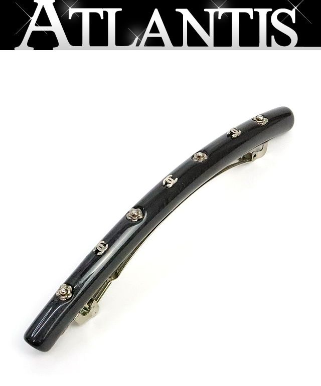 【広尾店】シャネル CHANEL ココマーク×カメリア バレッタ グレー SV金具 02A 【19353】