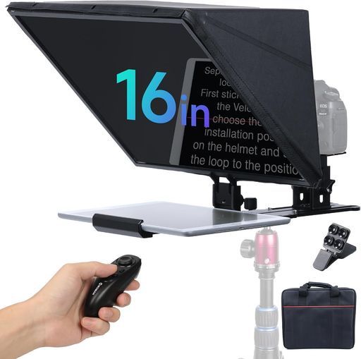 テレプロンプターMomanMT16プロンプター16インチiPad/Samsungタブレット対応プロンプターアルミ合金リモコン付きアプリ操作一眼レフカメ